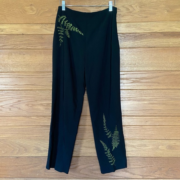 Vintage 90s Clio fern botanical embroidered black pants - Picture 1 of 8